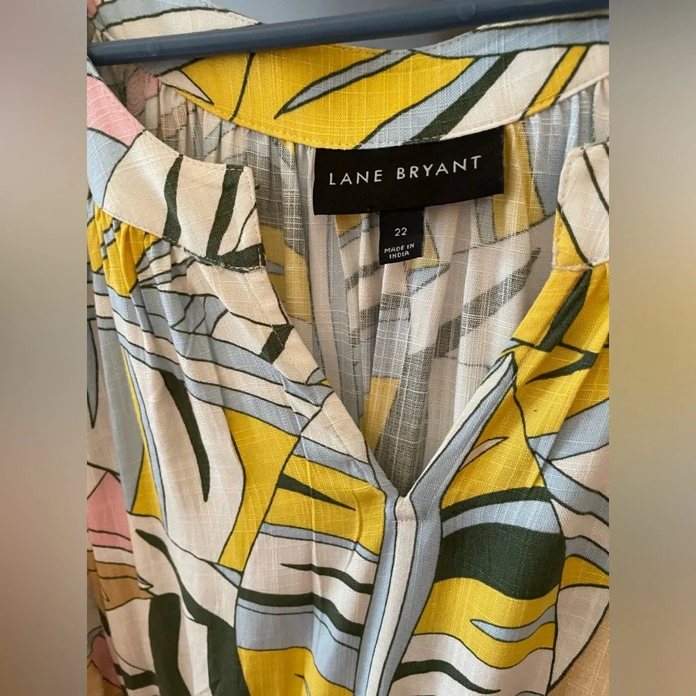 Lane Bryant Tropical Leaf Print Maxi Dress in Yellow, Pink, Olive, White
